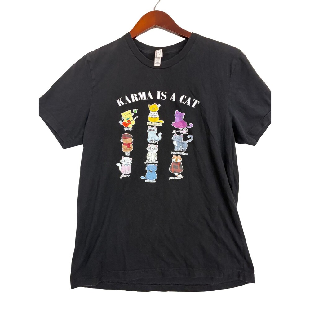 Karma Is A Cat T-Shirt Womens Large Black Taylor Swift Eras Graphic Tee L